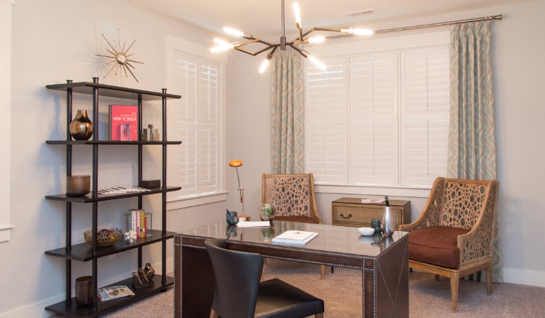 San Diego home office with plantation shutters.